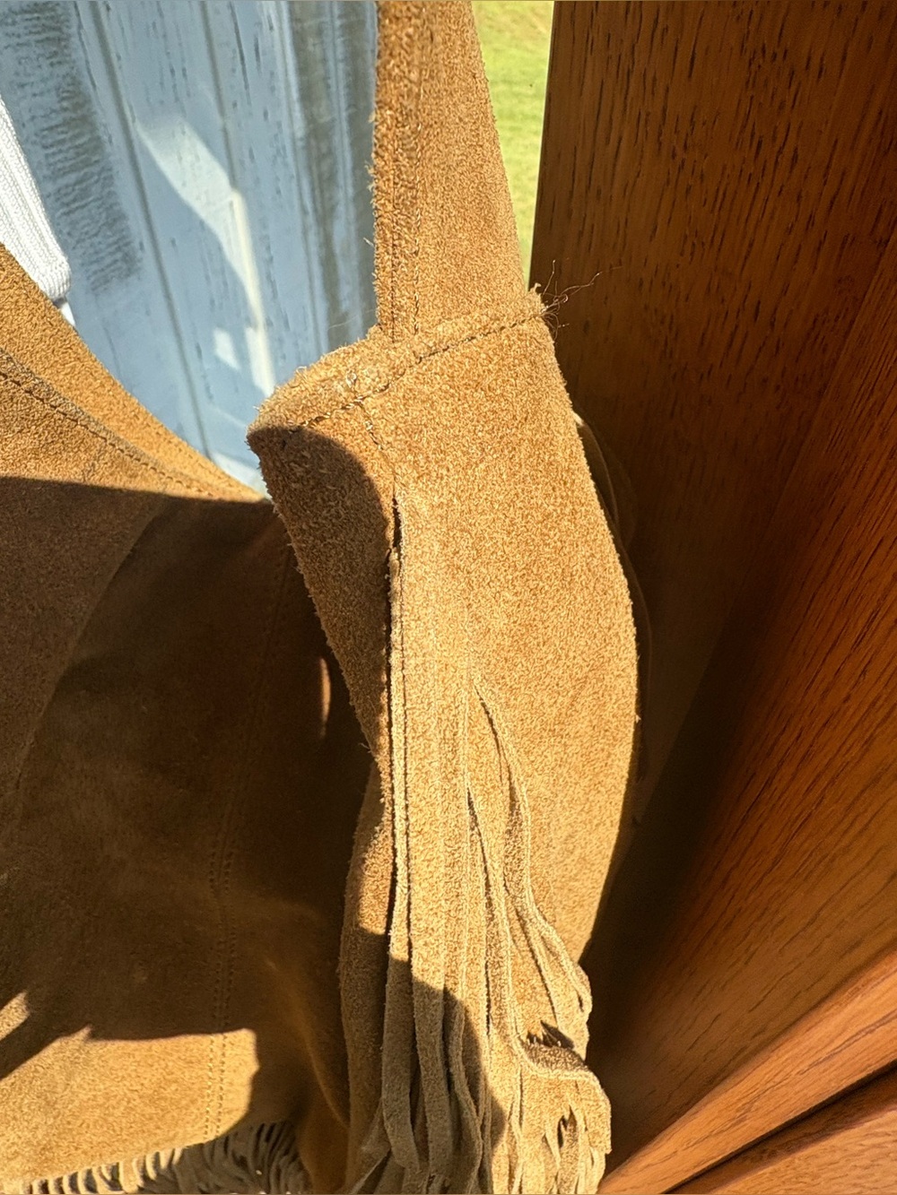 Vintage Brown Suede Long Fringe Bag Purse Green Coast XL - Picture 4 of 12
